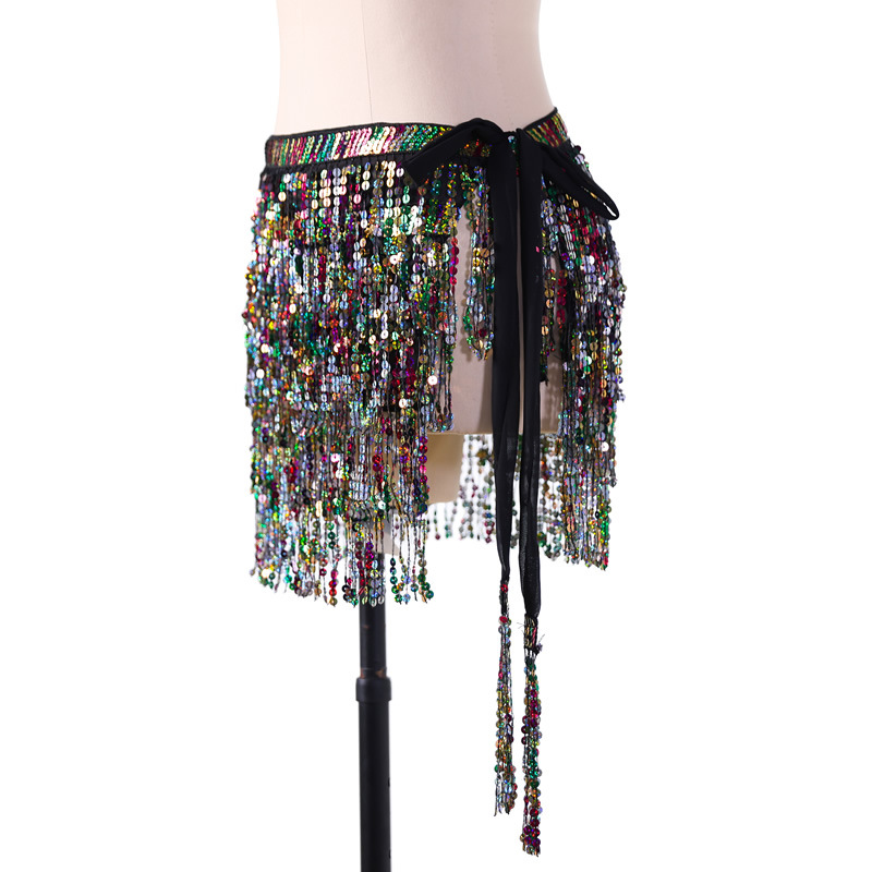 Sequins belly dance hip scarf skirt with paillette tassel for halloween christmas New Year Party Y1019